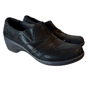 Clarks Womens size 9 M Angie Metallic Cushioned Loafer Shoes Black 15260 Heel